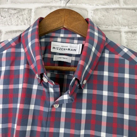 Mizzen+Main Performance Stretch Patriotic Plaid Casual Button Shirt LARGE TRIM - Picture 3 of 8